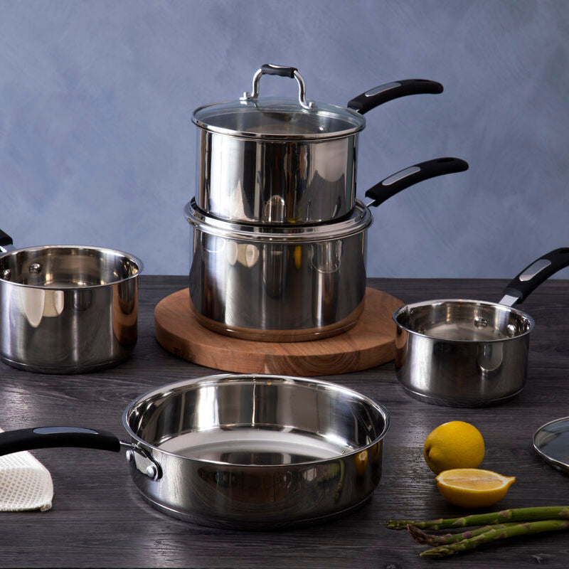 Orsina Tenzo 5 Piece Stainless Steel Cookware Set with Glass Lids