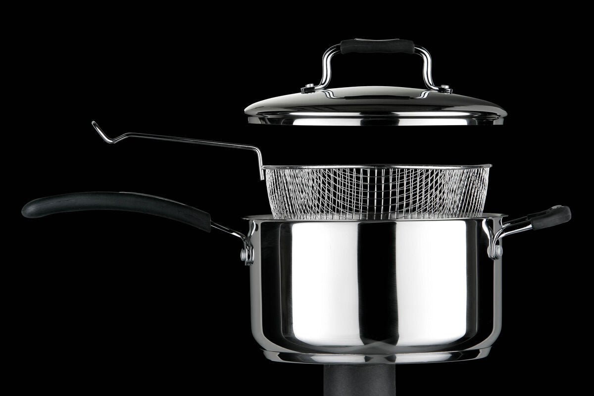 Tenzo Stainless Steel Chip Pan with Glass Lid & Basket – 22cm, 4L