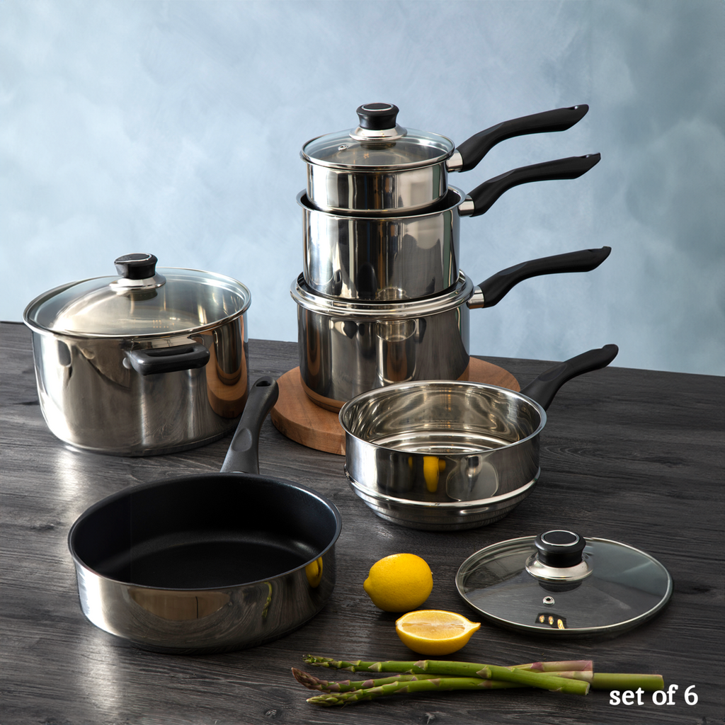 Orsina Crosse 6 Piece Stainless Steel Cookware Set with Steamer Pot
