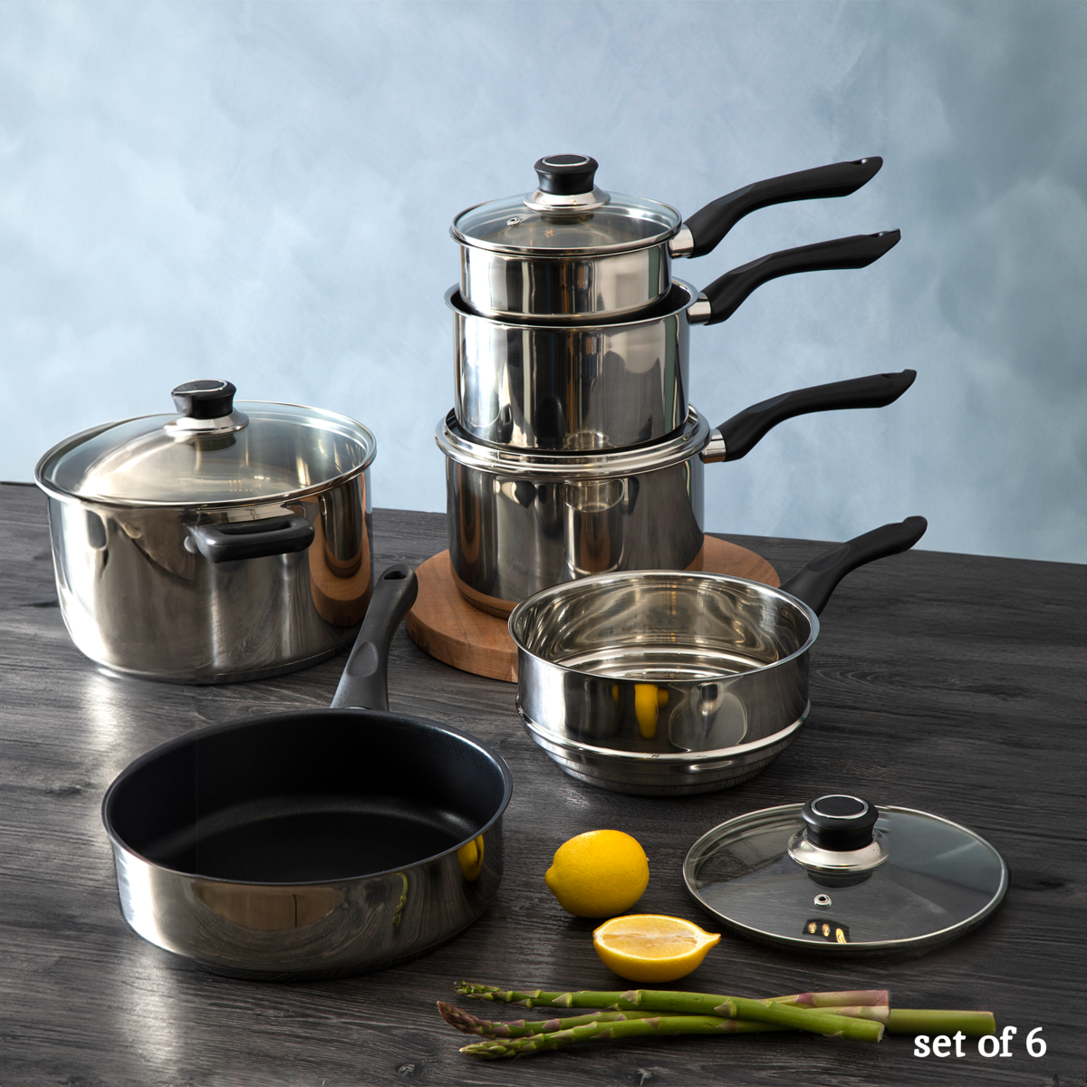 Orsina Crosse 6 Piece Stainless Steel Cookware Set with Steamer Pot