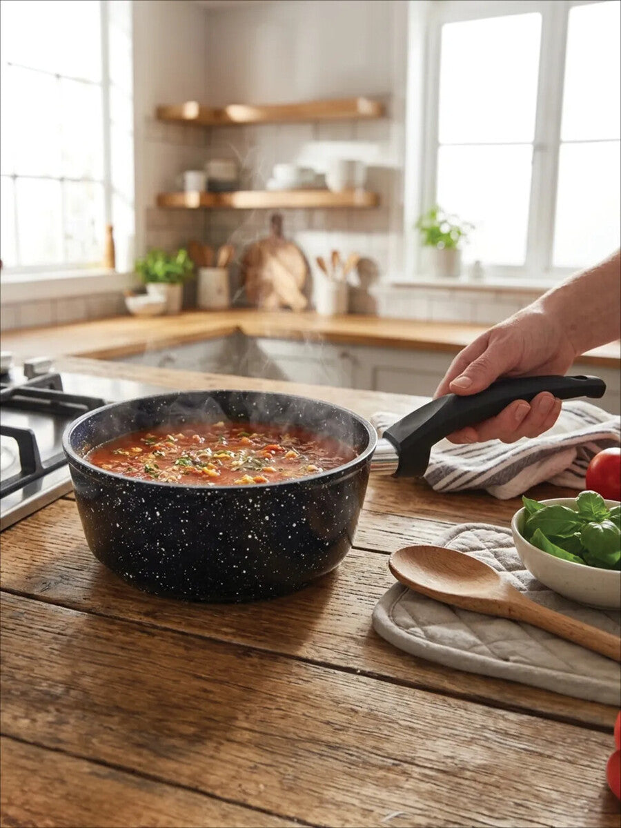 Orsina Stoneflam 18cm Non-Stick Saucepan with Vented Glass Lid