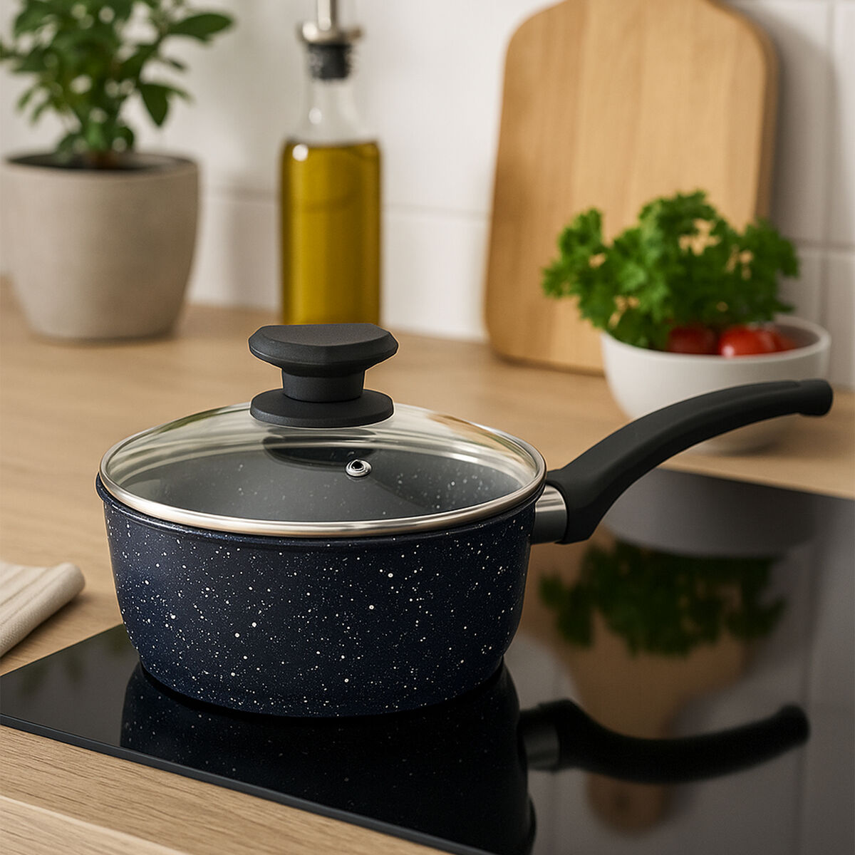 Orsina Stoneflam 18cm Non-Stick Saucepan with Vented Glass Lid