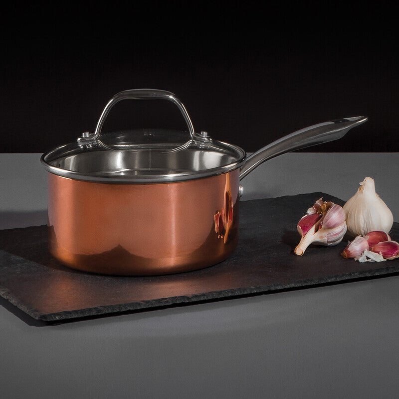 Orsina Minerva 16cm Copper Saucepan with Lid – Hammered Finish