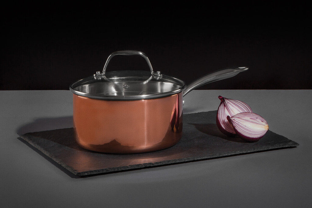 Orsina Minerva 18cm Copper Saucepan with Lid | Hammered Finish