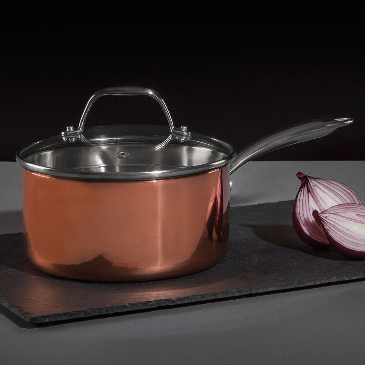 Orsina Minerva 18cm Copper Saucepan with Lid | Hammered Finish
