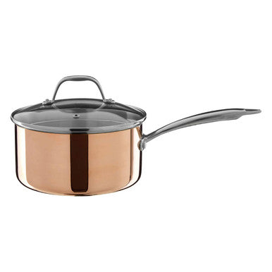 Orsina Minerva 20cm Copper Saucepan with Lid – Hammered Gold Finish