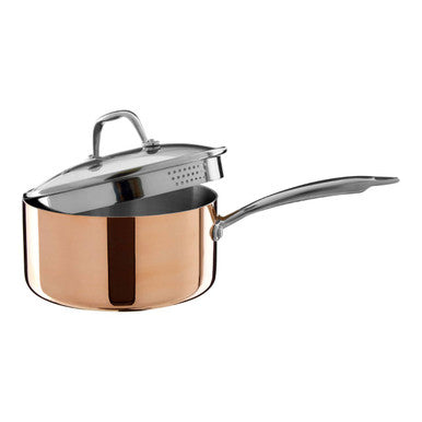 Orsina Minerva 20cm Copper Saucepan with Lid – Hammered Gold Finish