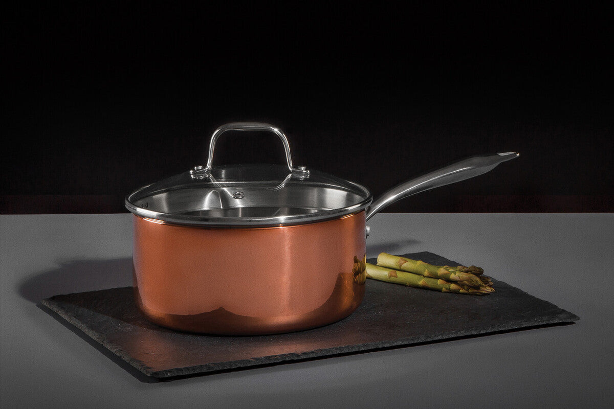 Orsina Minerva 20cm Copper Saucepan with Lid – Hammered Gold Finish