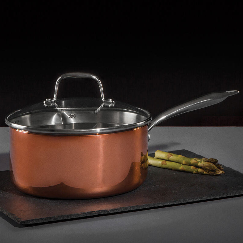 Orsina Minerva 20cm Copper Saucepan with Lid – Hammered Gold Finish