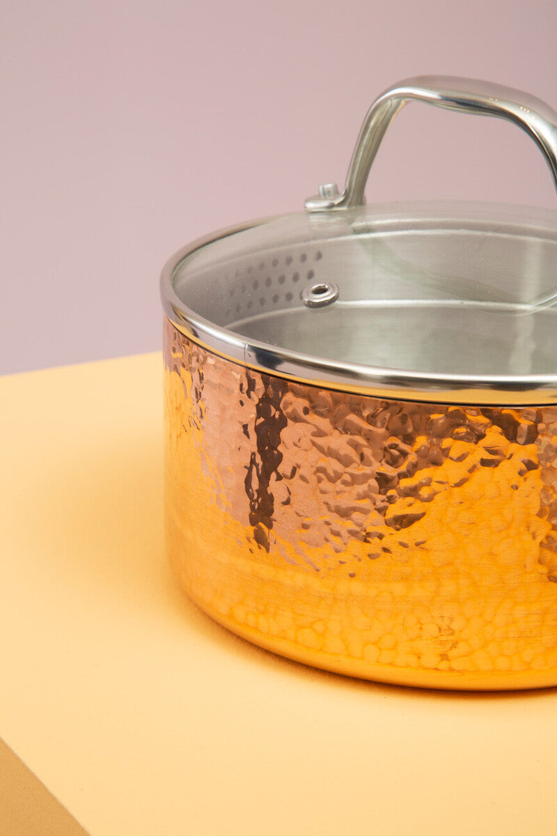 Orsina Minerva 16cm Hammered Copper Saucepan with Vented Lid