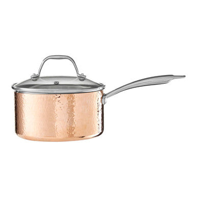 Orsina Minerva 18cm Hammered Copper Saucepan with Vented Lid