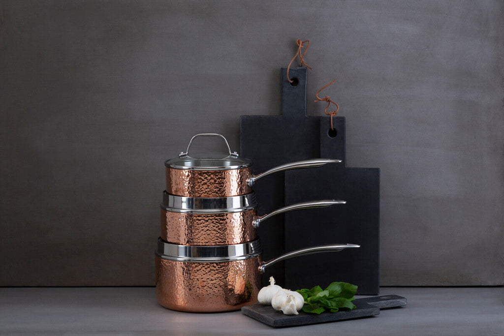 Orsina Minerva 18cm Hammered Copper Saucepan with Vented Lid