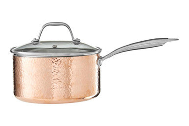 Orsina Minerva 20cm Hammered Copper Saucepan with Glass Lid