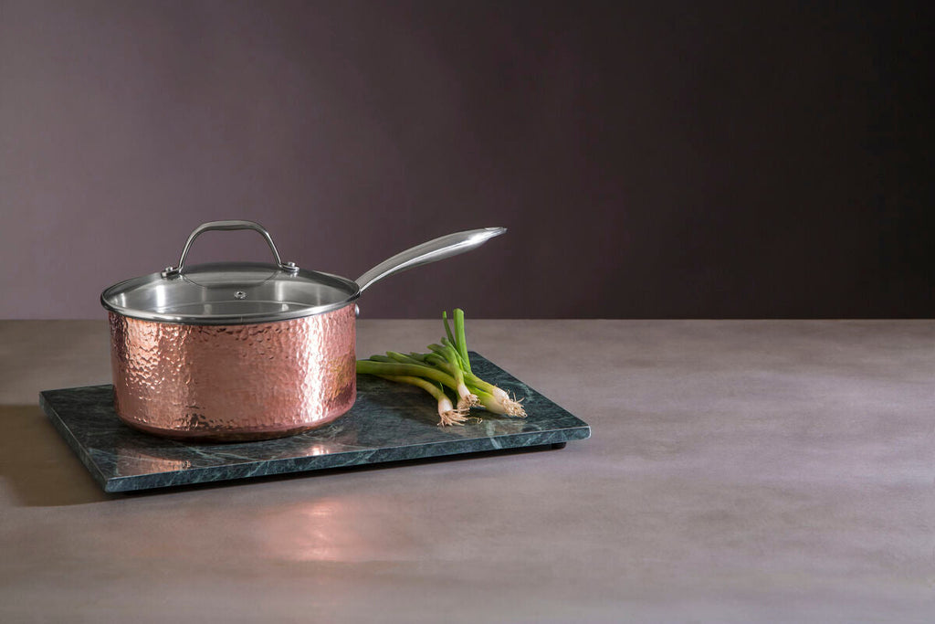 Orsina Minerva 20cm Hammered Copper Saucepan with Glass Lid