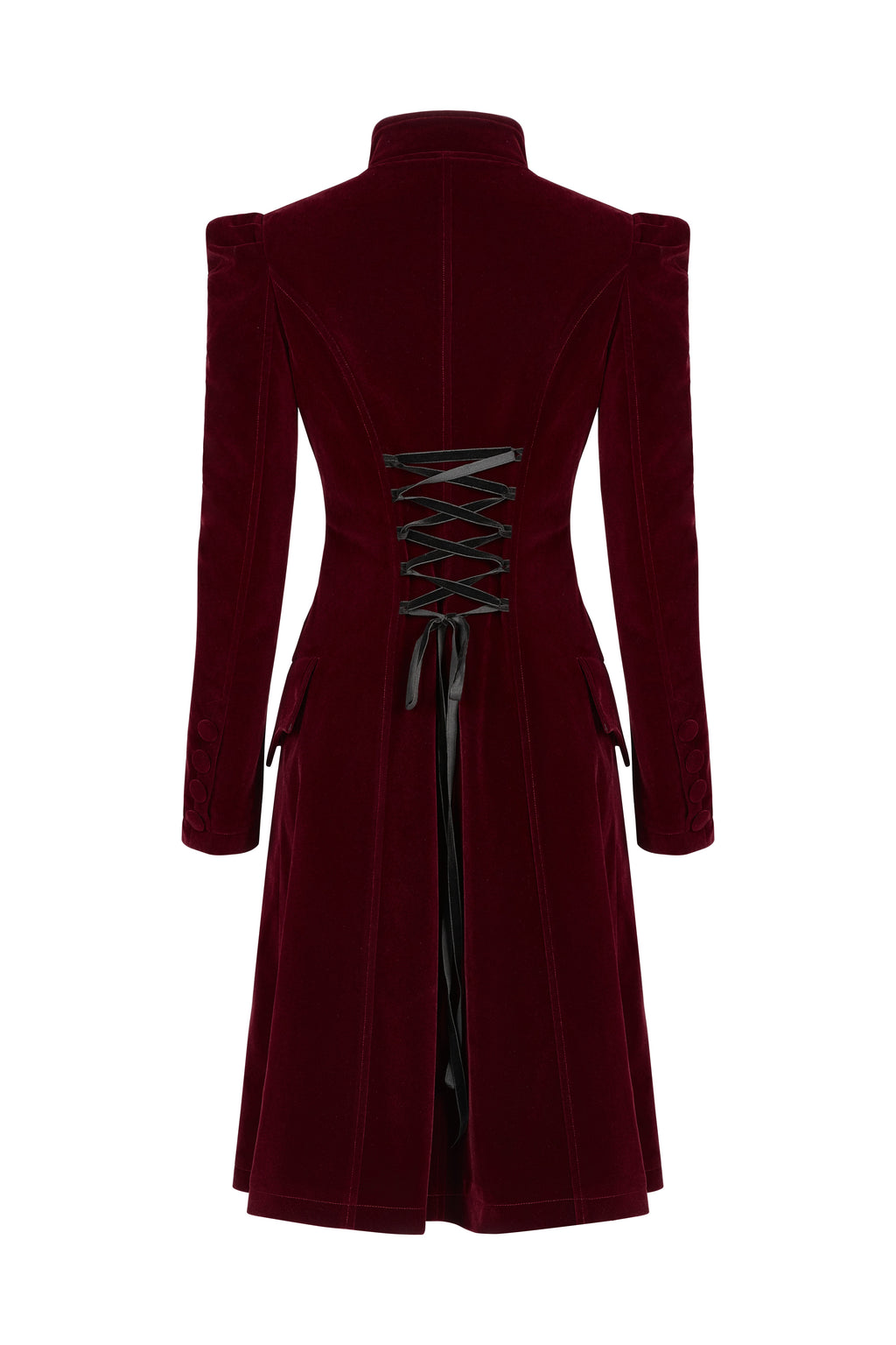 Punk Rave Nerezza Red Goth Velvet Coat – Embroidered Mid-Length