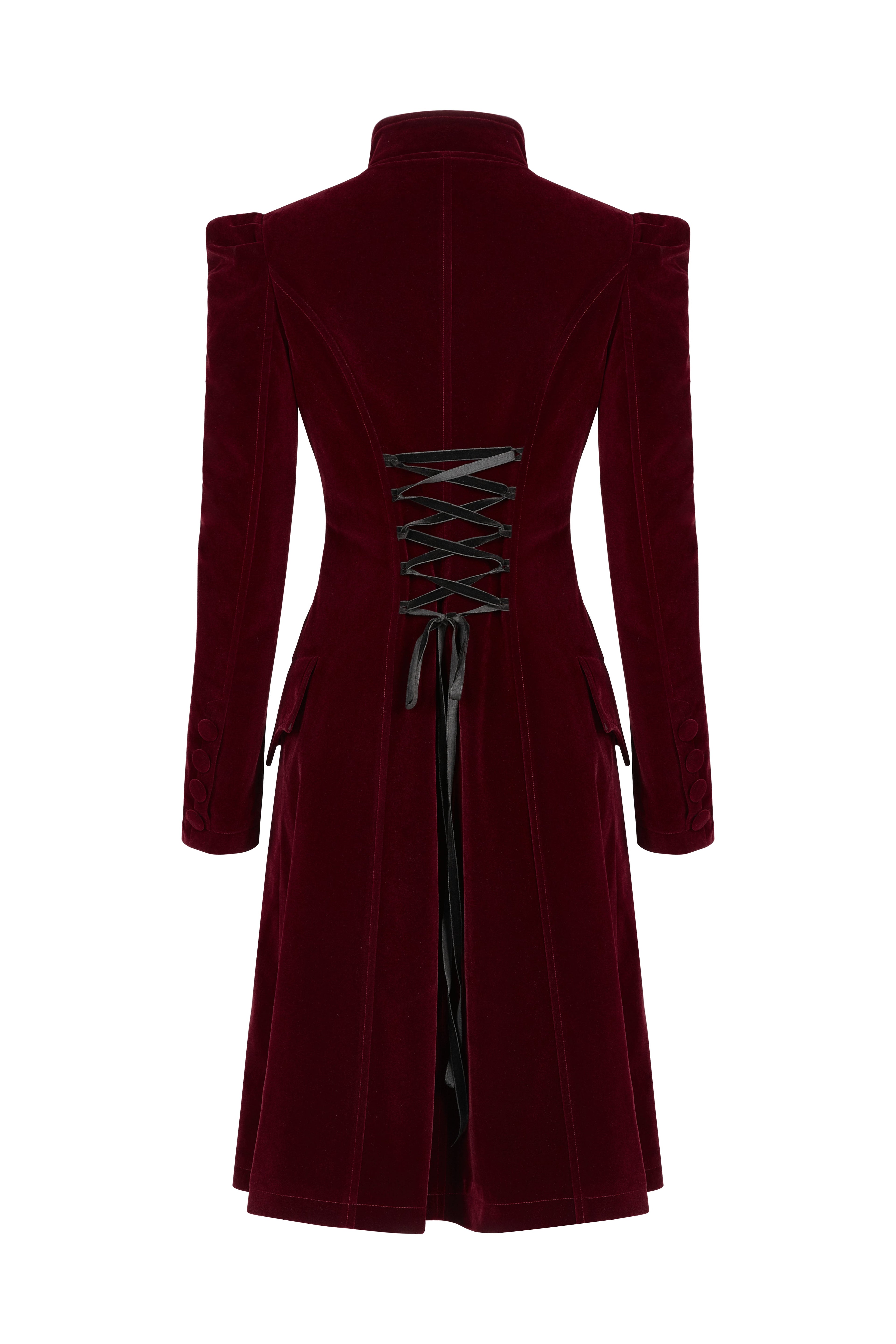 Punk Rave Nerezza Red Goth Velvet Coat – Embroidered Mid-Length