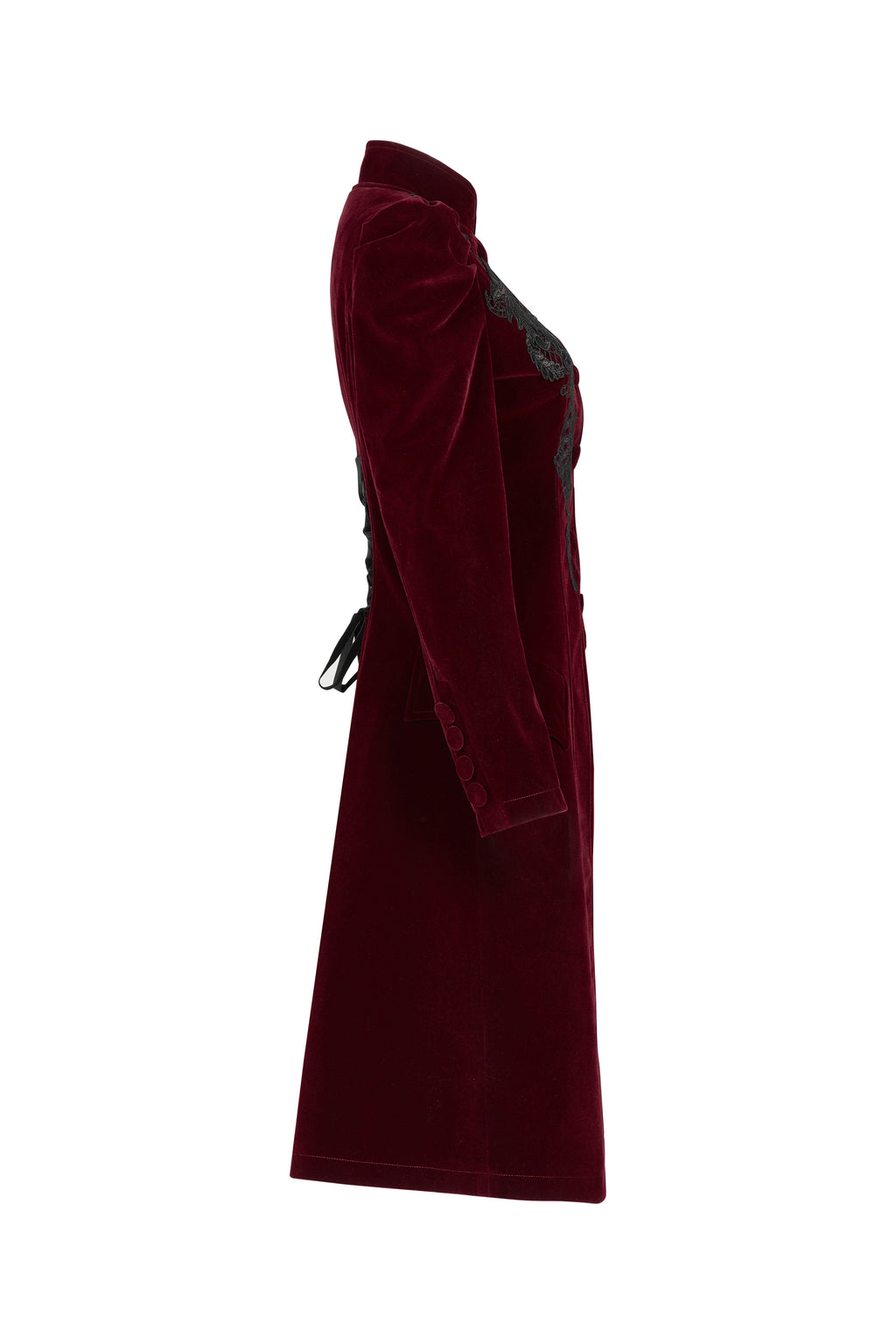Punk Rave Nerezza Red Goth Velvet Coat – Embroidered Mid-Length