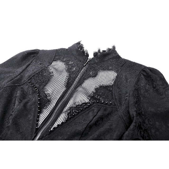 Dark in Love Felicity Gothic Lace Zip Up Tailcoat Shirt – Black