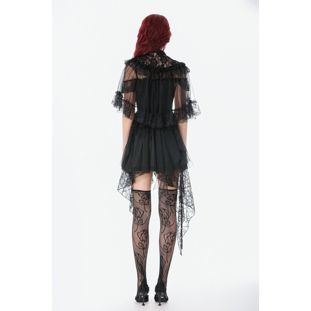 Dark in Love Morwenna Gothic Black Lace Ruffle Capelet with High Collar