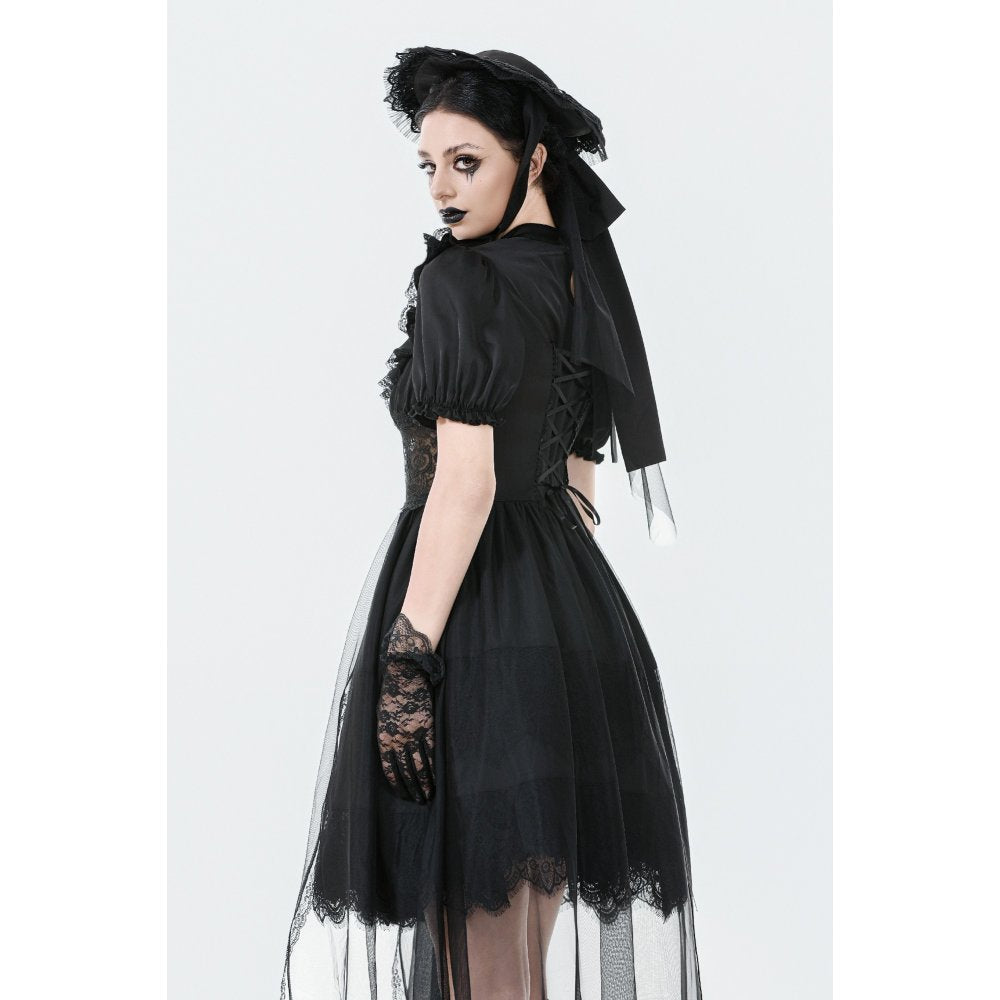 Dark in Love Ebon Rose Goth Dress – Black High-Low Mesh & Lace Gown