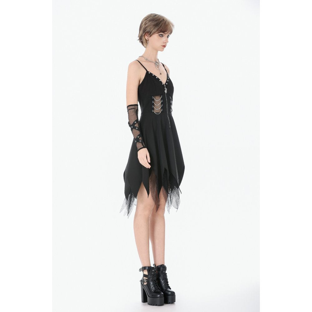 Dark in Love Black Punk Sleeveless Dress with Chains and Mesh