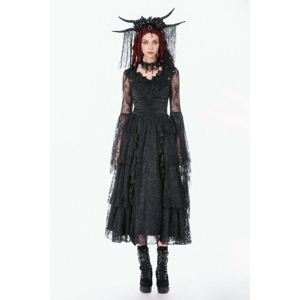 Dark In Love Gothic Lace Bell Sleeve Cape – Dragon Embroidery