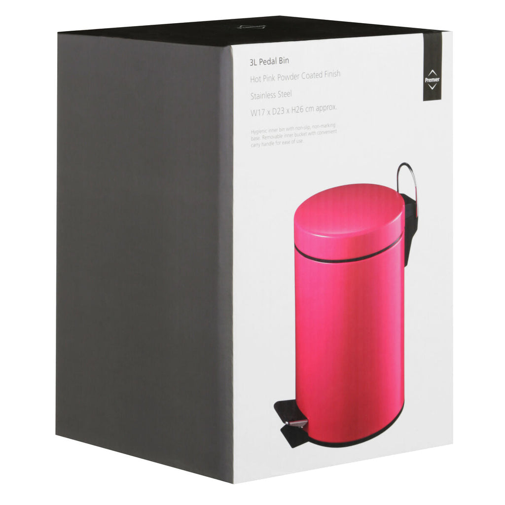 Orsina Parker Hot Pink 3 Litre Pedal Bin – Compact Small Trash Can