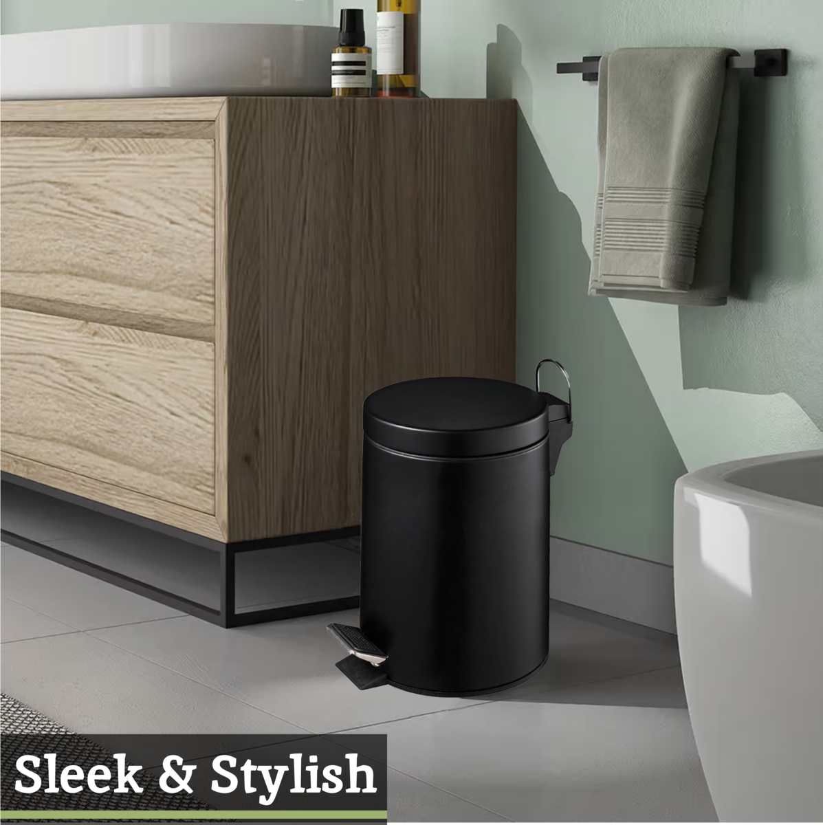 Orsina Parker 3 Litre Pedal Bin – Matte Black Bathroom Wastebin
