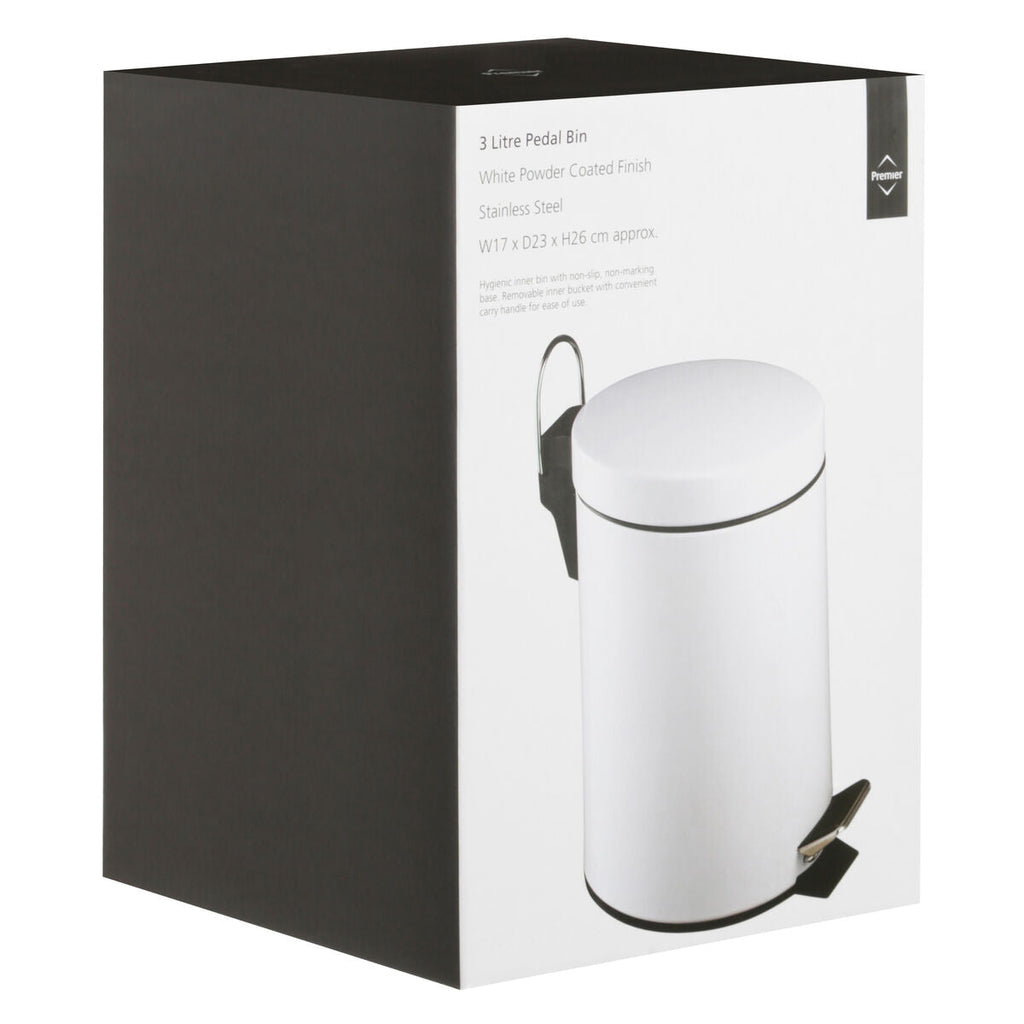 Orsina Parker 3 Litre Pedal Bin – Compact White Bathroom Wastebin