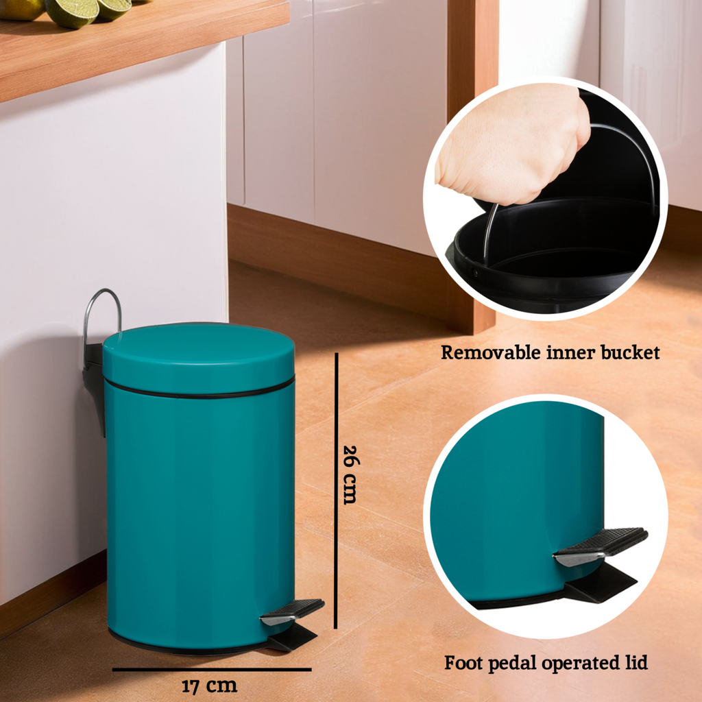 Orsina Parker 3 Litre Turquoise Pedal Bin – Matte Bathroom Wastebin