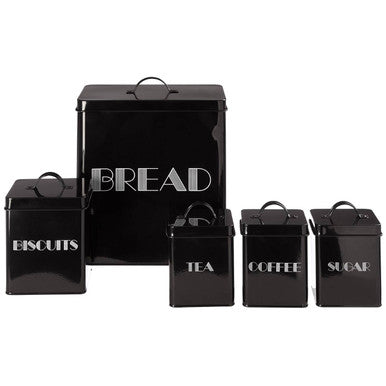 Orsina Easton 5-Piece Black Kitchen Storage Set with Bread Bin