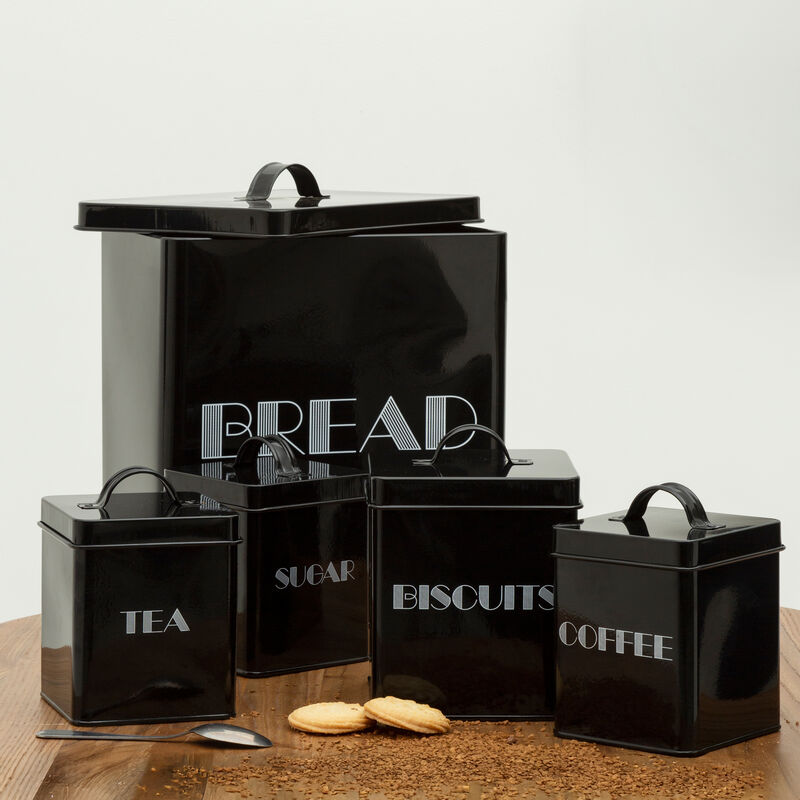 Orsina Easton 5-Piece Black Kitchen Storage Set with Bread Bin