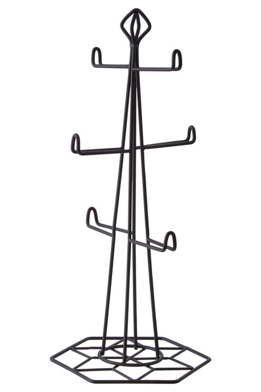 Orsina Vertex Contour Mug Tree – Modern Black 6-Hook Kitchen Organizer