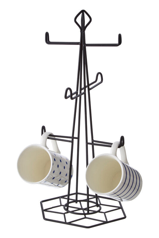 Orsina Vertex Contour Mug Tree – Modern Black 6-Hook Kitchen Organizer