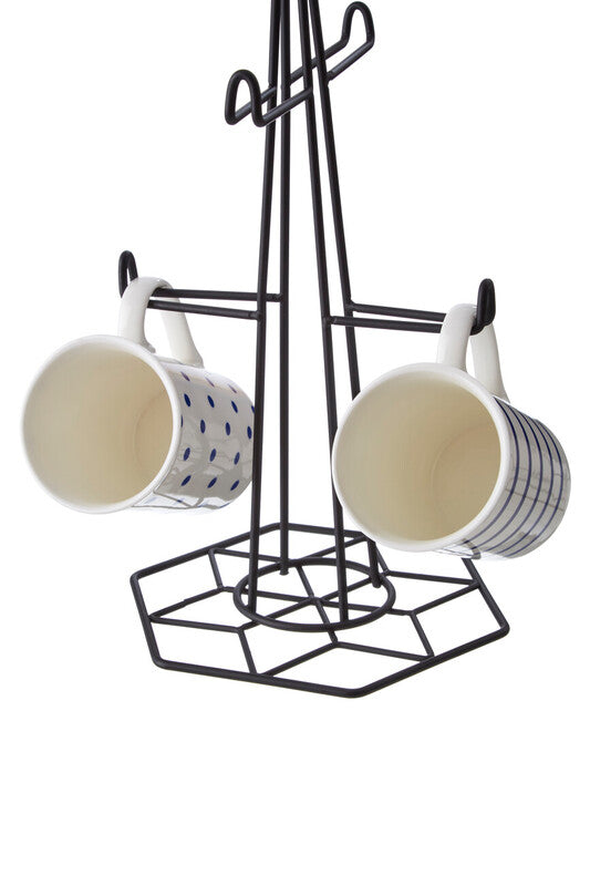 Orsina Vertex Contour Mug Tree – Modern Black 6-Hook Kitchen Organizer