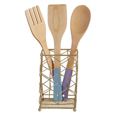 Orsina Vertex Contour Utensil Holder – Matte Gold Geometric Kitchen Organizer
