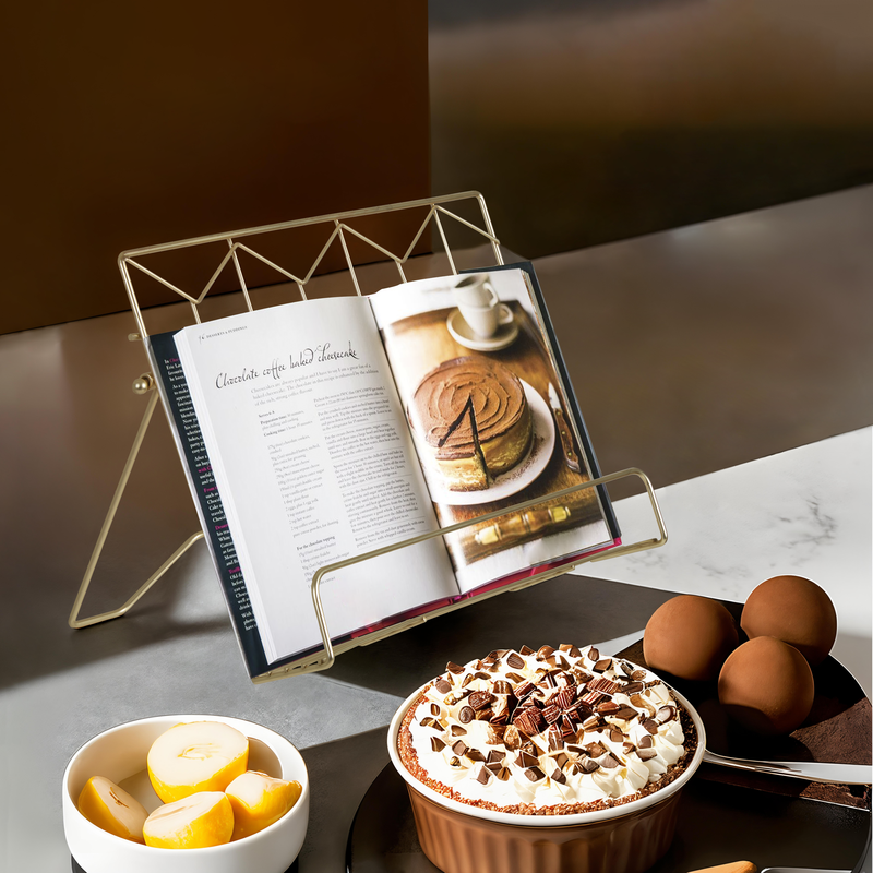 Orsina Vertex Contour Matte Gold Cookbook Stand | Adjustable Metal Holder