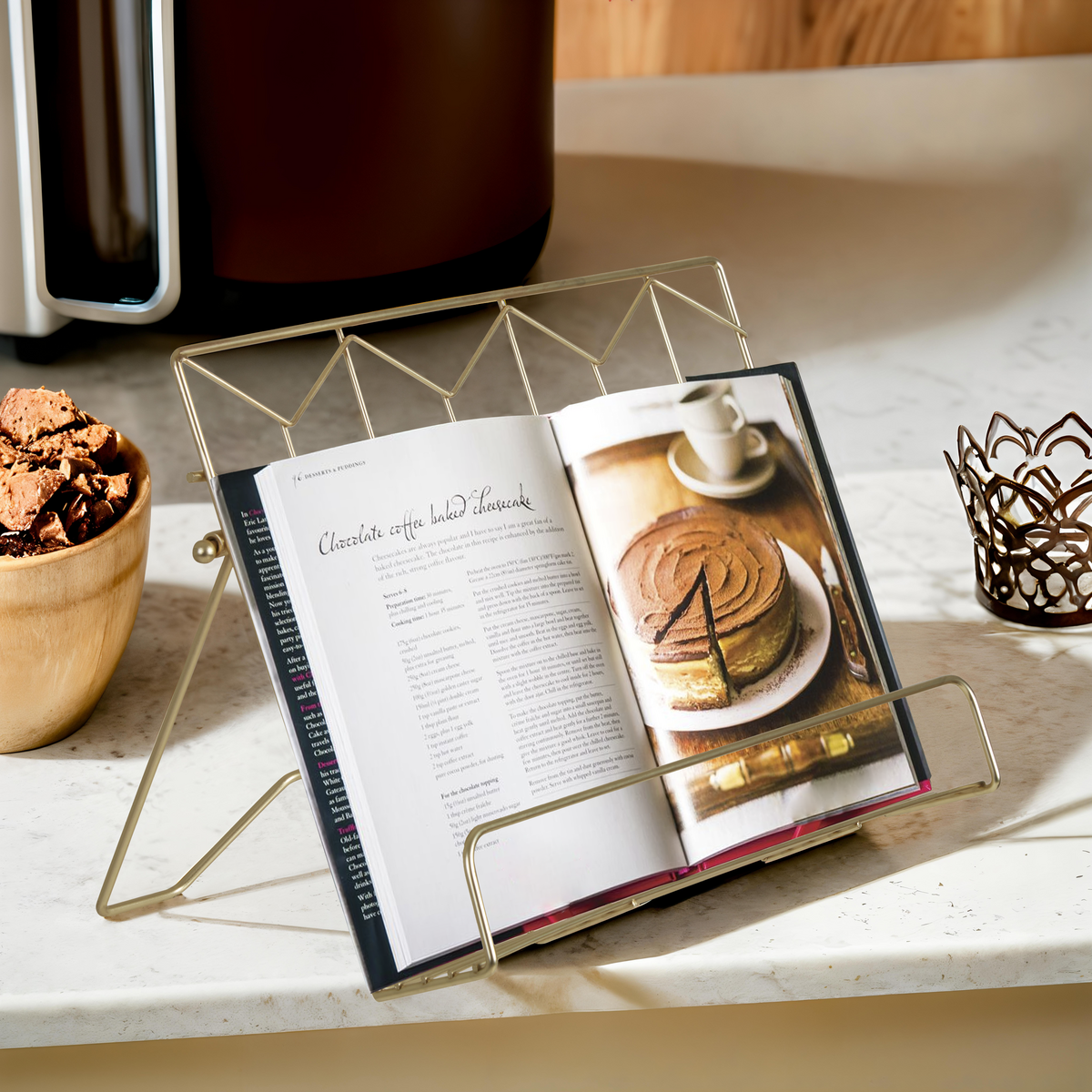 Orsina Vertex Contour Matte Gold Cookbook Stand | Adjustable Metal Holder