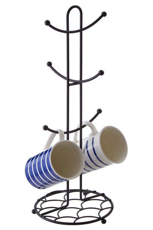 Orsina Vertex Deco Black Mug Tree | 6-Cup Metal Countertop Organizer