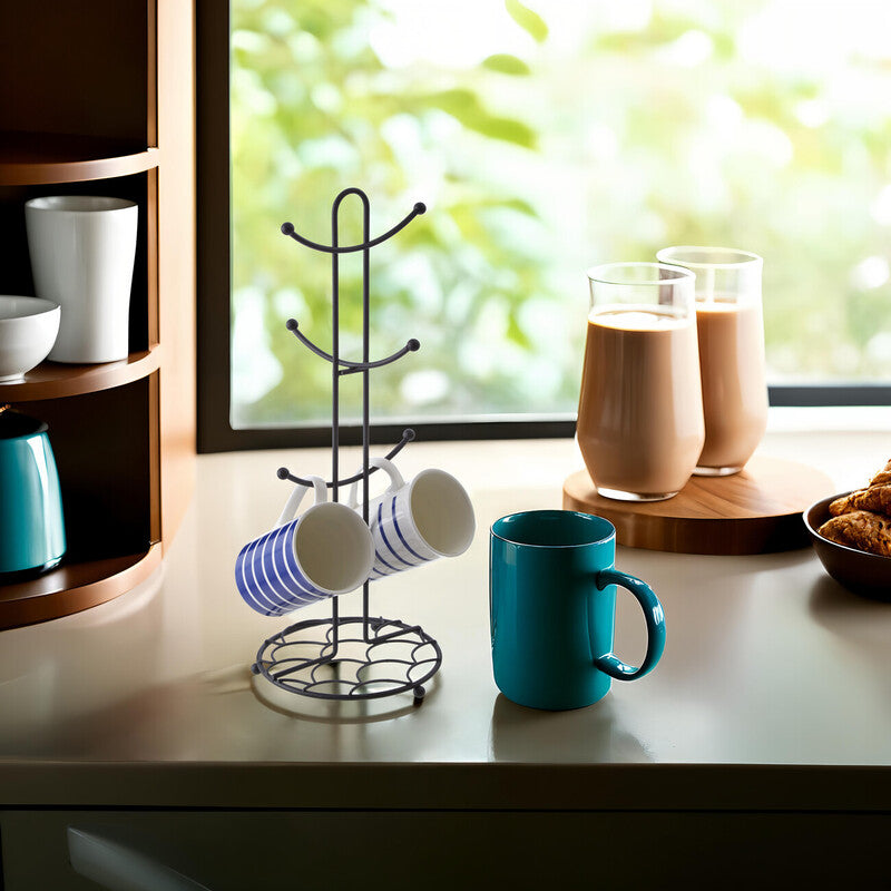 Orsina Vertex Deco Black Mug Tree | 6-Cup Metal Countertop Organizer