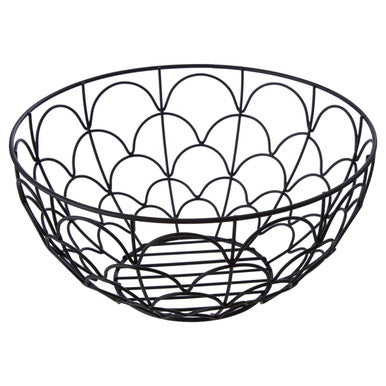 Orsina Vertex Deco Fruit Basket – Matte Black Iron Art Deco Wire Bowl