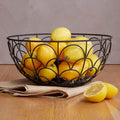 Orsina Vertex Deco Fruit Basket – Matte Black Iron Art Deco Wire Bowl