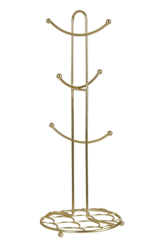 Orsina Vertex Deco Mug Tree – Matte Gold Metal Kitchen Organizer