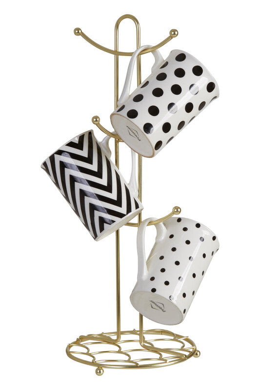 Orsina Vertex Deco Mug Tree – Matte Gold Metal Kitchen Organizer
