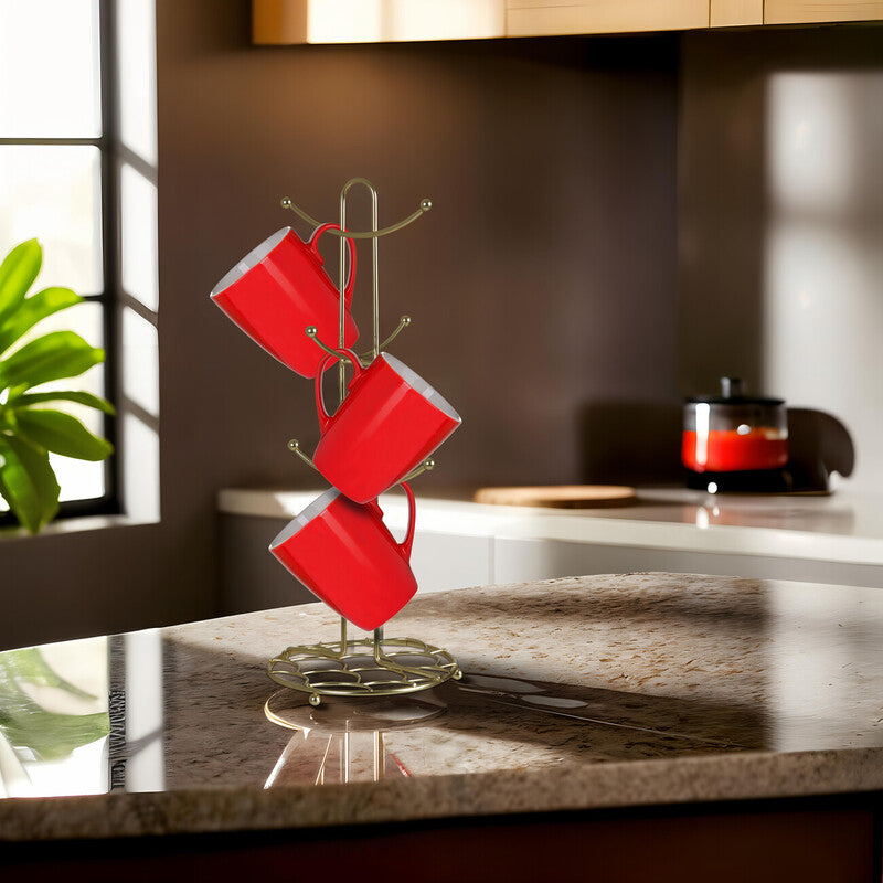 Orsina Vertex Deco Mug Tree – Matte Gold Metal Kitchen Organizer