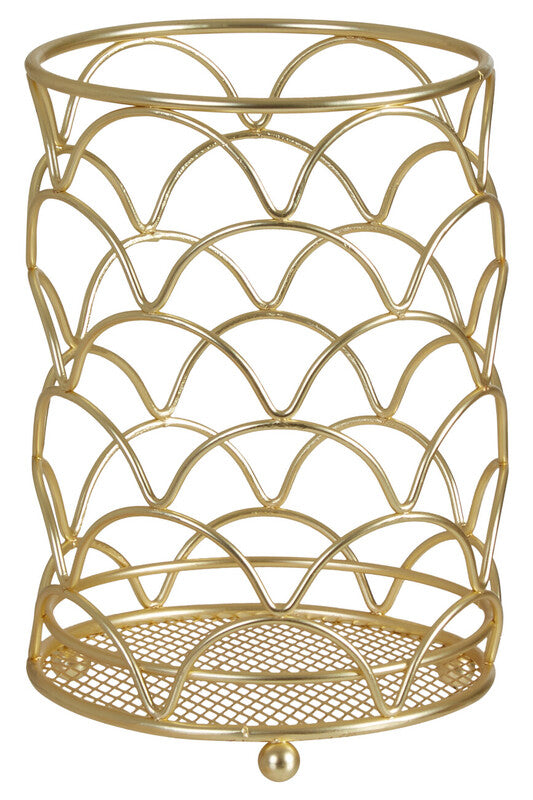 Orsina Vertex Deco Utensil Holder – Matte Gold Iron Kitchen Organizer