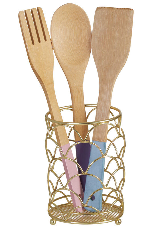 Orsina Vertex Deco Utensil Holder – Matte Gold Iron Kitchen Organizer