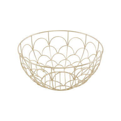 Orsina Vertex Deco Matte Gold Fruit Basket – Art Deco Iron Wire Bowl