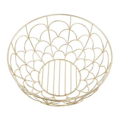 Orsina Vertex Deco Matte Gold Fruit Basket – Art Deco Iron Wire Bowl