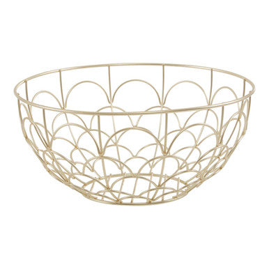 Orsina Vertex Deco Matte Gold Fruit Basket – Art Deco Iron Wire Bowl